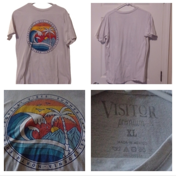 💙🌺White Graphic Tee with Tropical Print - Picture 1 of 9